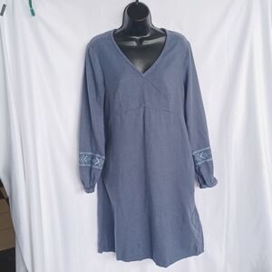 Pendleton Womens Embroidered Sleeve Dress Sz S Vintage Indigo Cotton Linen Shift